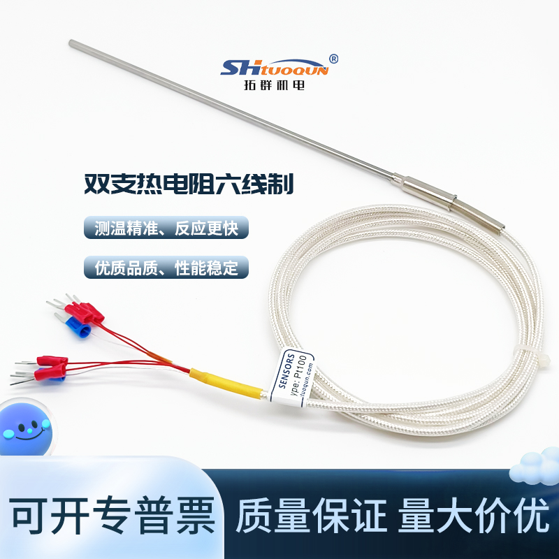 拓群WZPK-191六线制温度传感器A级PT100探头 双支铠装铂热电阻